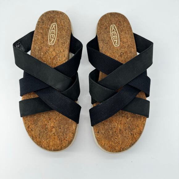 EUC Keen Elle Mixed Slide Sandal Black‎ Leather Birch 9 Womens - Picture 7 of 7
